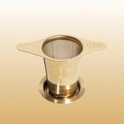 Zaparzacz złoty sitko stalowe z podstawką - Yooglo