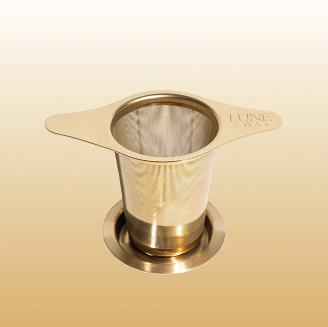 Zaparzacz złoty sitko stalowe z podstawką - Yooglo