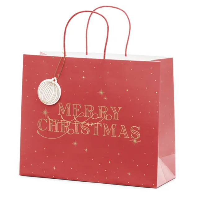 Torebka na prezenty Merry Christmas, bordo, 32.5x26.5x11.5cm - Yooglo