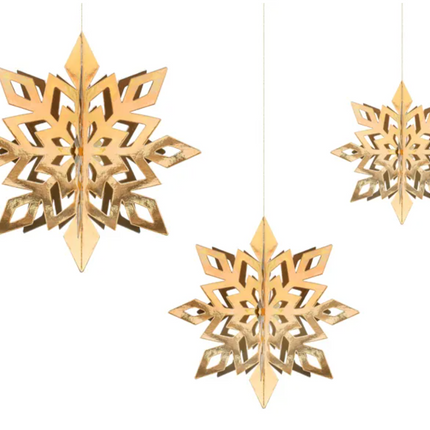Zawieszki dekoracyjne Śnieżynki, złoty, 15-25cm (1 op. / 6 szt.) - Yooglo