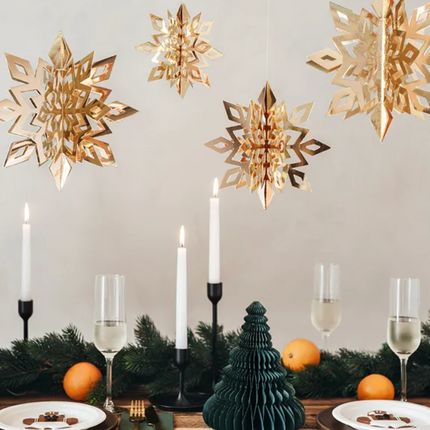 Zawieszki dekoracyjne Śnieżynki, złoty, 15-25cm (1 op. / 6 szt.) - Yooglo