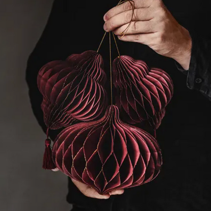 Bombka papierowa honeycomb Owal, bordo, 18x15cm - Yooglo