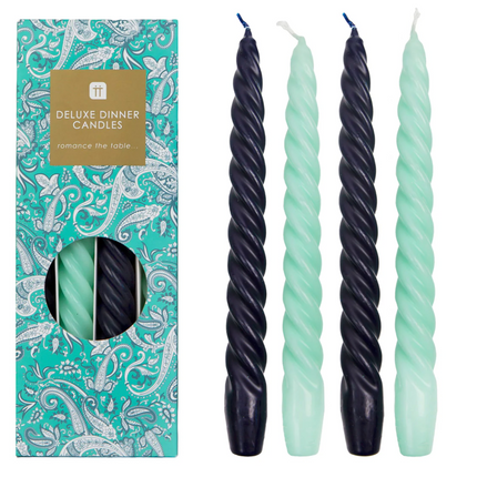 Boho spiralne świeczki zielony/czarny 4szt - Yooglo