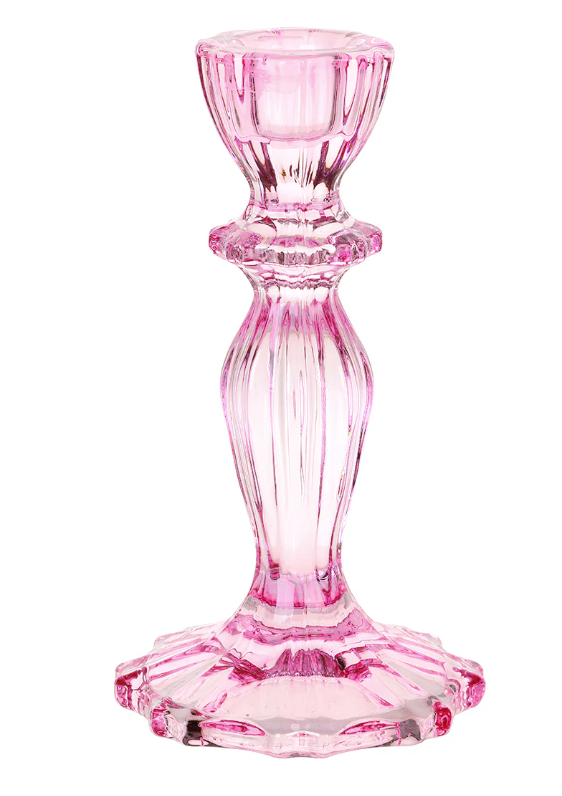 Szklany świecznik Boho – wysoki, różowy - Yooglo