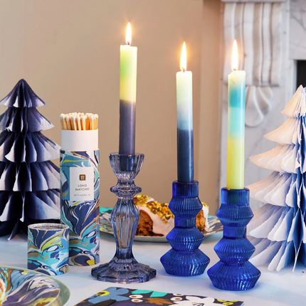 Szklany świecznik Boho – wysoki, ciemnoniebieski - Yooglo