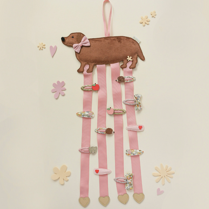 Wieszak na spinki Sausage Dog z czterema wstążkami - Yooglo