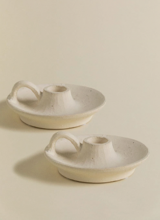 Świecznik ceramiczny Laisne - kolor: kremowy - Yooglo