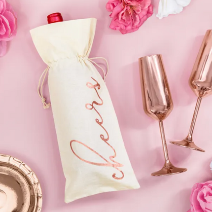 Woreczki bawełniane na wino - Cheers, różowe złoto 5 szt. - Yooglo