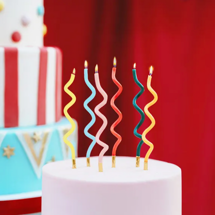 Świeczki urodzinowe zakręcone Tęcza, 14 cm, mix
