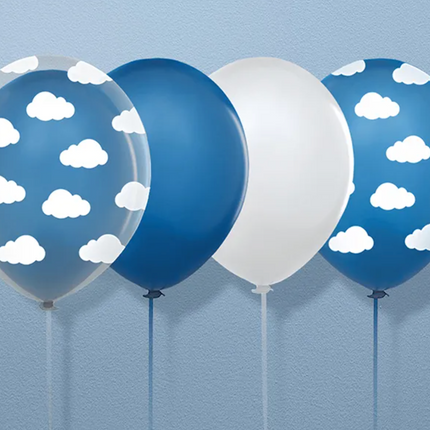 Balony 30cm, Chmurki, Crystal Clear opak. 50szt.