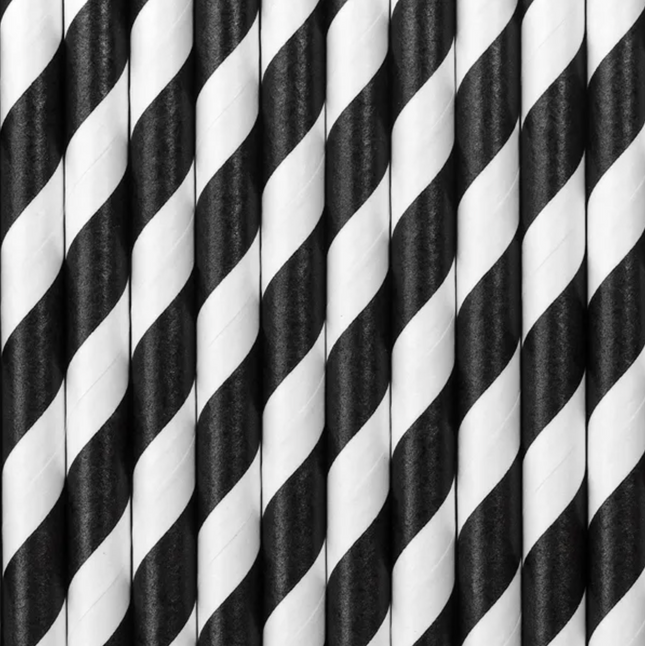 Słomki papierowe, czarny, 19,5cm