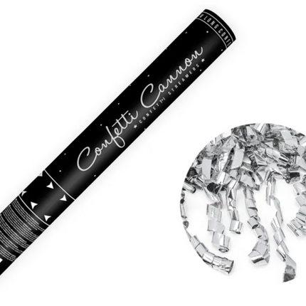 Tuba z serpentynami, srebrny, 40cm