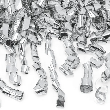 Tuba z serpentynami, srebrny, 40cm