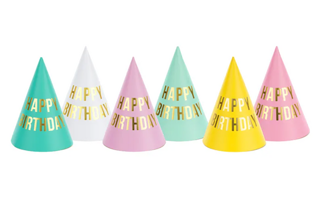 Czapeczki Happy Birthday, mix kolorów