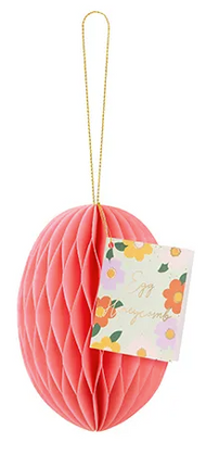 Dekoracja papierowa honeycomb Jajko, różowy, 12 cm