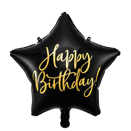 Balon foliowy Happy Birthday, gwiazda czarny - Yooglo