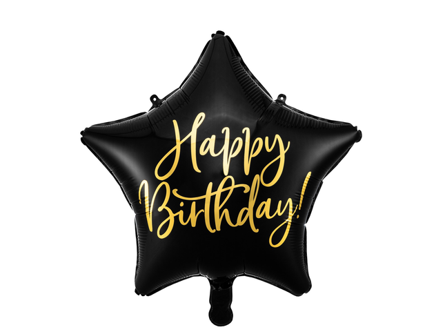 Balon foliowy Happy Birthday, gwiazda czarny - Yooglo