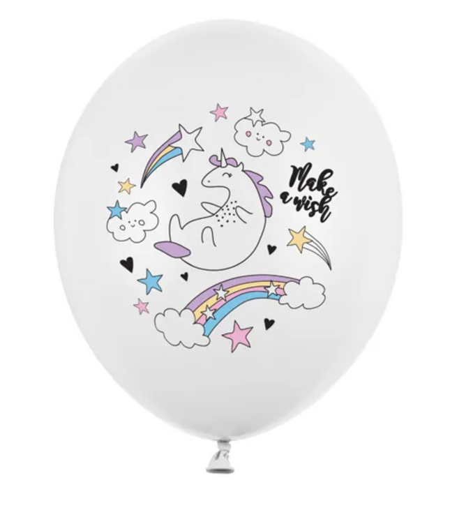 Balony 30cm Jednorożec Pastel Pure White (6szt.) - balony