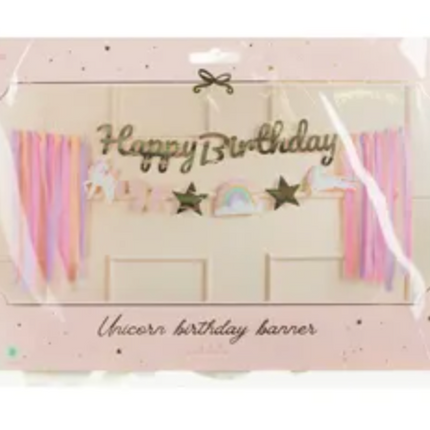 Baner Happy Birthday Jednorożec, 230x17.5 cm - Yooglo