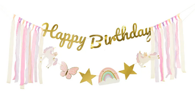 Baner Happy Birthday Jednorożec, 230x17.5 cm - Yooglo