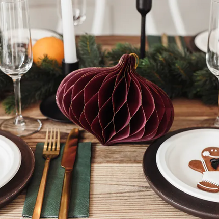 Bombka papierowa honeycomb Owal, bordo, 18x15cm - Yooglo