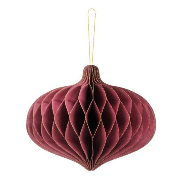 Bombka papierowa honeycomb Owal, bordo, 18x15cm - Yooglo