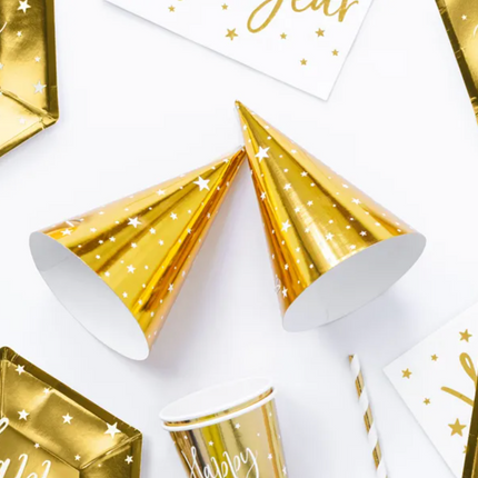 Czapeczki Gwiazdki złoty - czapeczki papierowe