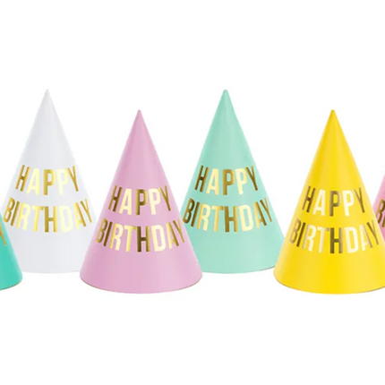 Czapeczki Happy Birthday mix kolorów - czapeczki papierowe