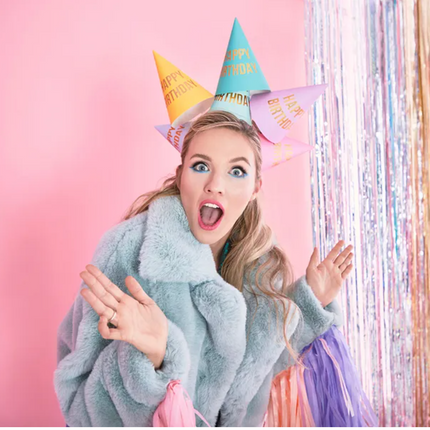 Czapeczki Happy Birthday mix kolorów - czapeczki papierowe