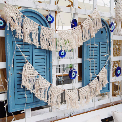 Kremowa girlanda makramowa Boho, ręcznie tkana z bawełny - Yooglo