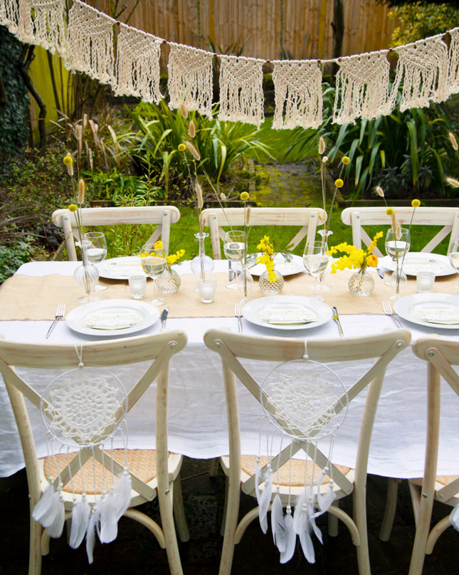 Kremowa girlanda makramowa Boho, ręcznie tkana z bawełny - Yooglo