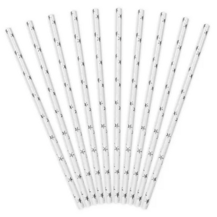 Słomki papierowe srebrny 10 szt. - słomki papierowe