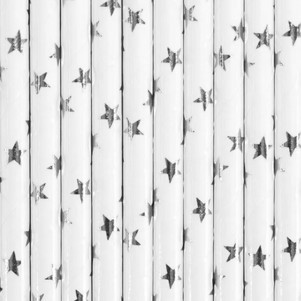 Słomki papierowe srebrny 10 szt. - słomki papierowe