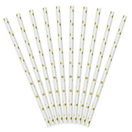 Słomki papierowe złote gwiazdki - słomki papierowe