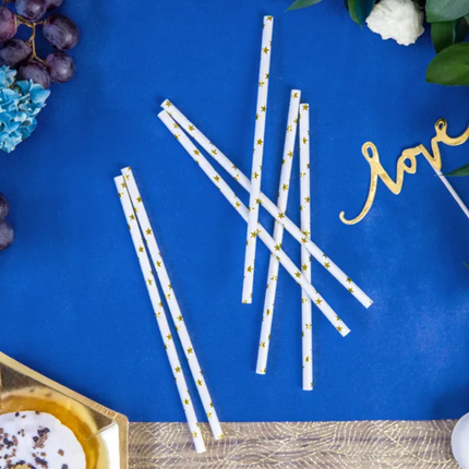 Słomki papierowe złote gwiazdki - słomki papierowe