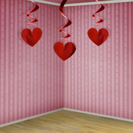 Świderki Serca czerwony 60cm - 3 szt. - wiszące dekoracje