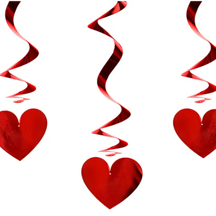 Świderki Serca czerwony 60cm - 3 szt. - wiszące dekoracje