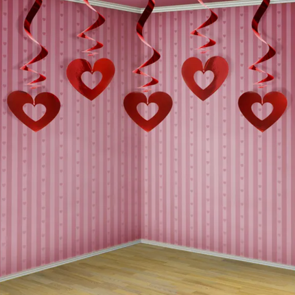 Świderki Serca czerwony 60cm - 5szt. - wiszące dekoracje