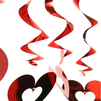 Świderki Serca czerwony 60cm - 5szt. - wiszące dekoracje