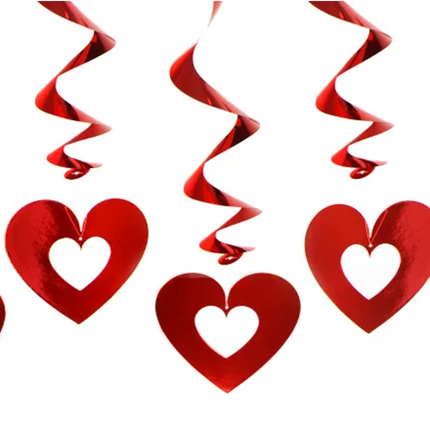 Świderki Serca czerwony 60cm - 5szt. - wiszące dekoracje