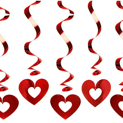 Świderki Serca czerwony 60cm - 5szt. - wiszące dekoracje