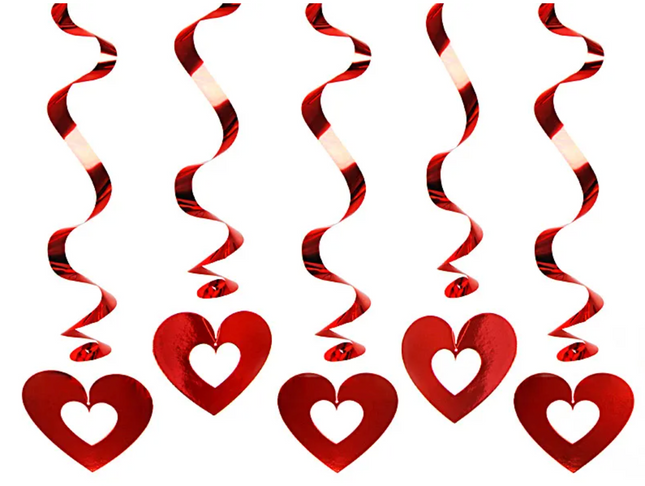 Świderki Serca czerwony 60cm - 5szt. - wiszące dekoracje