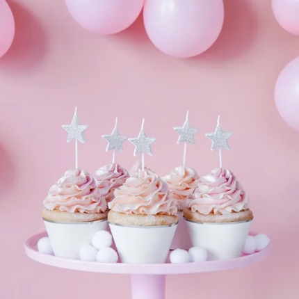 Świeczki urodzinowe Gwiazdki, srebrny, 3,5cm - Yooglo