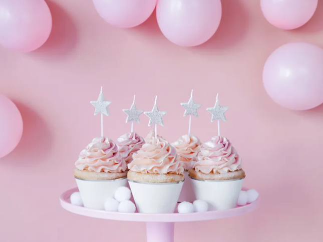 Świeczki urodzinowe Gwiazdki, srebrny, 3,5cm - Yooglo