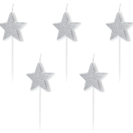 Świeczki urodzinowe Gwiazdki, srebrny, 3,5cm - Yooglo