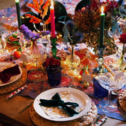 Szklany świecznik Boho – wysoki, ciemnoniebieski - Yooglo