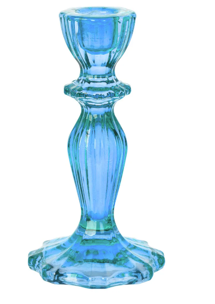 Szklany świecznik Boho – wysoki, jasnoniebieski - Yooglo