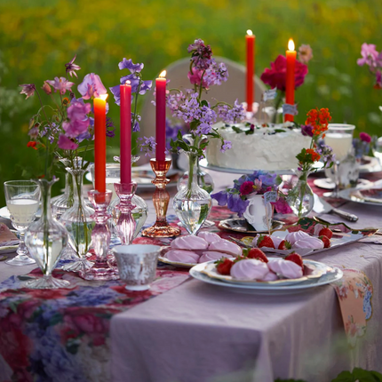 Szklany świecznik Boho – wysoki, różowy - Yooglo