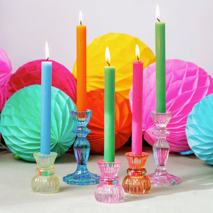 Szklany świecznik Boho – wysoki, różowy - Yooglo