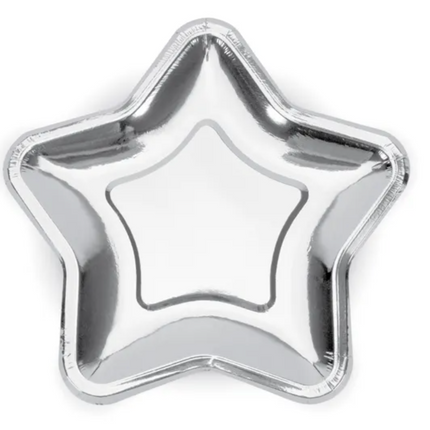 Talerzyki Gwiazdka srebrny 18cm - talerzyki papierowe